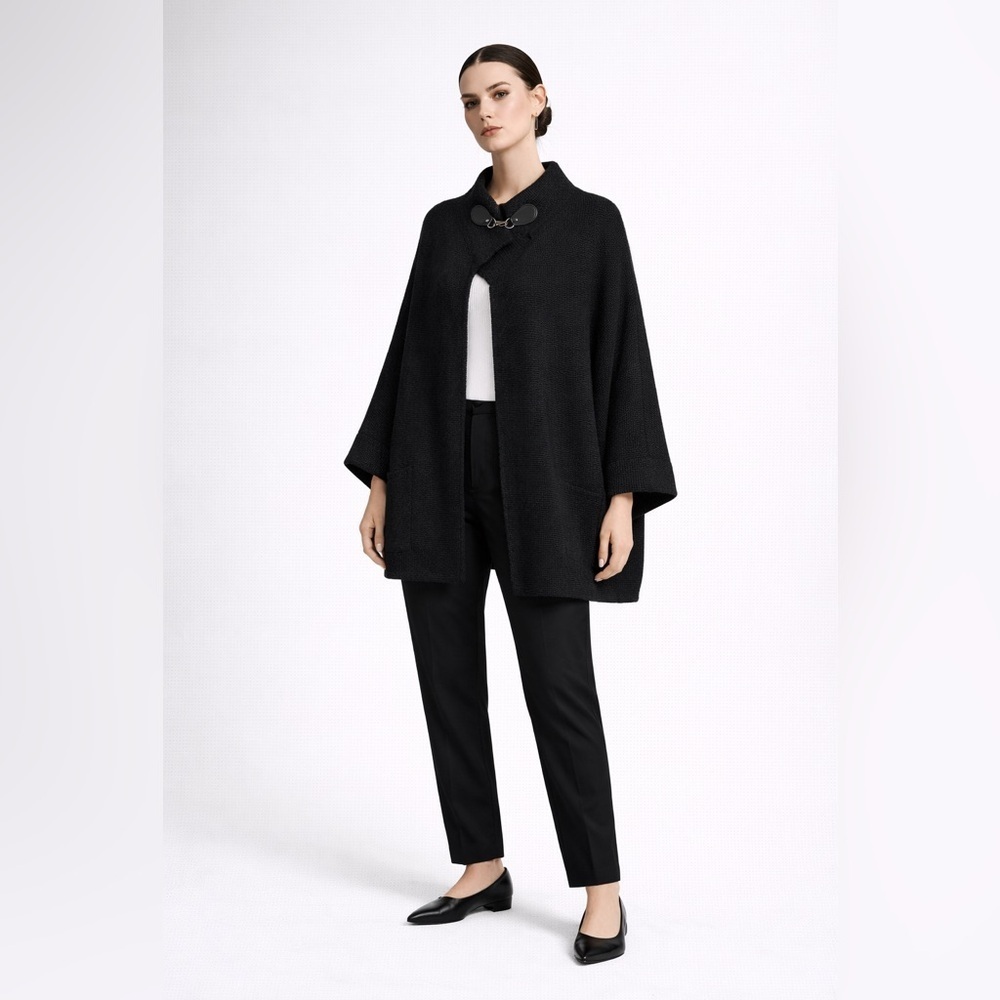 London Fog Oversized Draped Cardigan Poncho Equestrian Academia Quiet Luxury